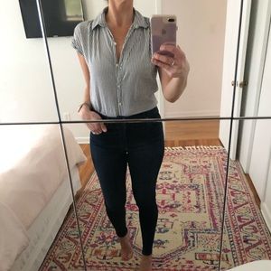 Blue and White Striped Blouse